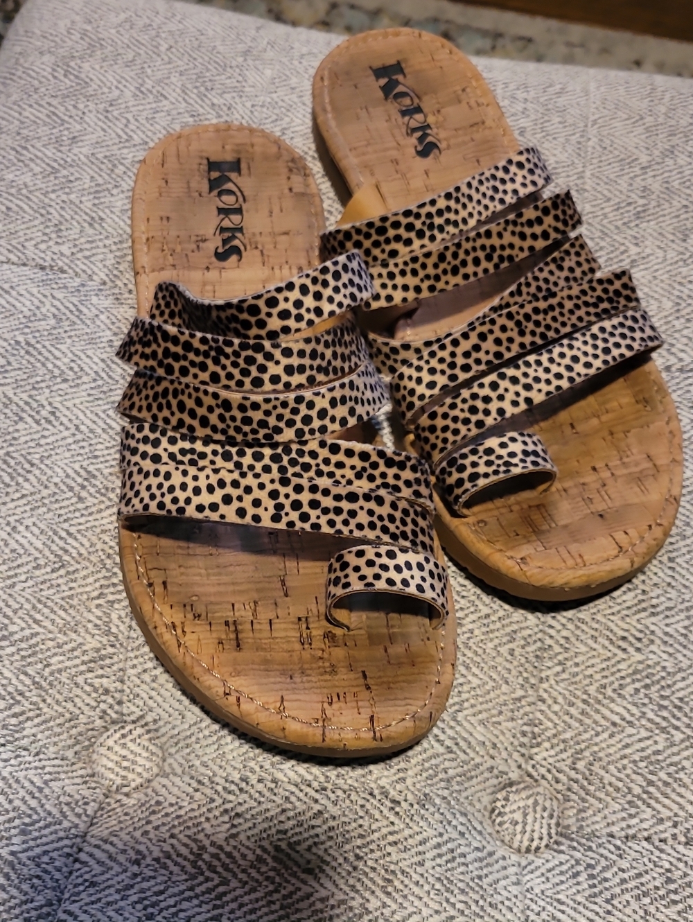 Kork-Ease Womens Leopard Spot Cork Slide Sandals - Beige/Black